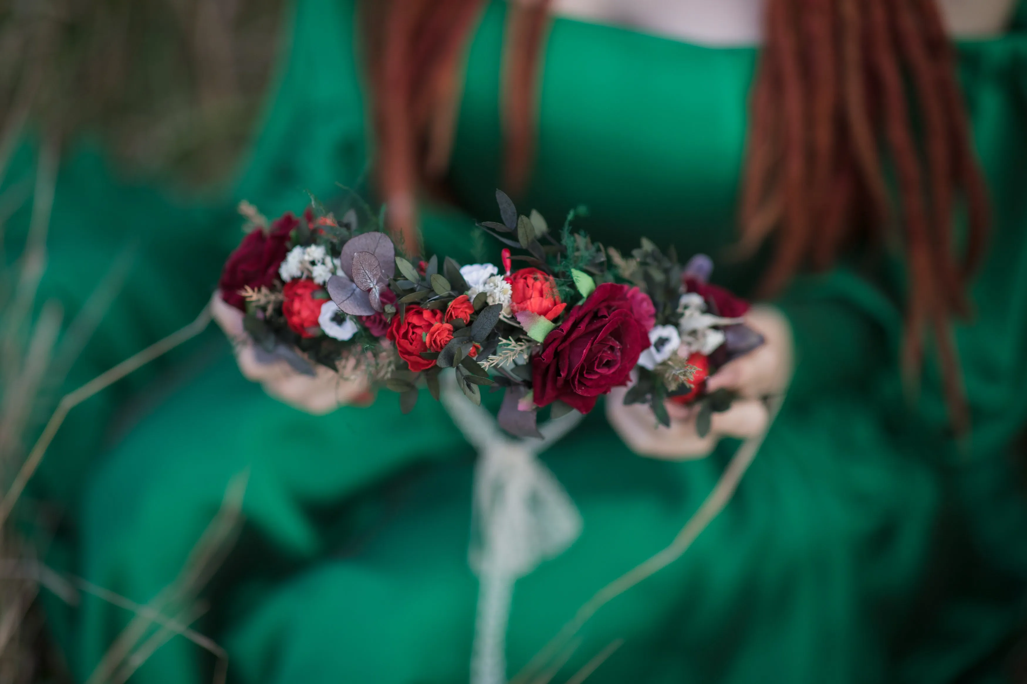 Red boho wedding hair crown