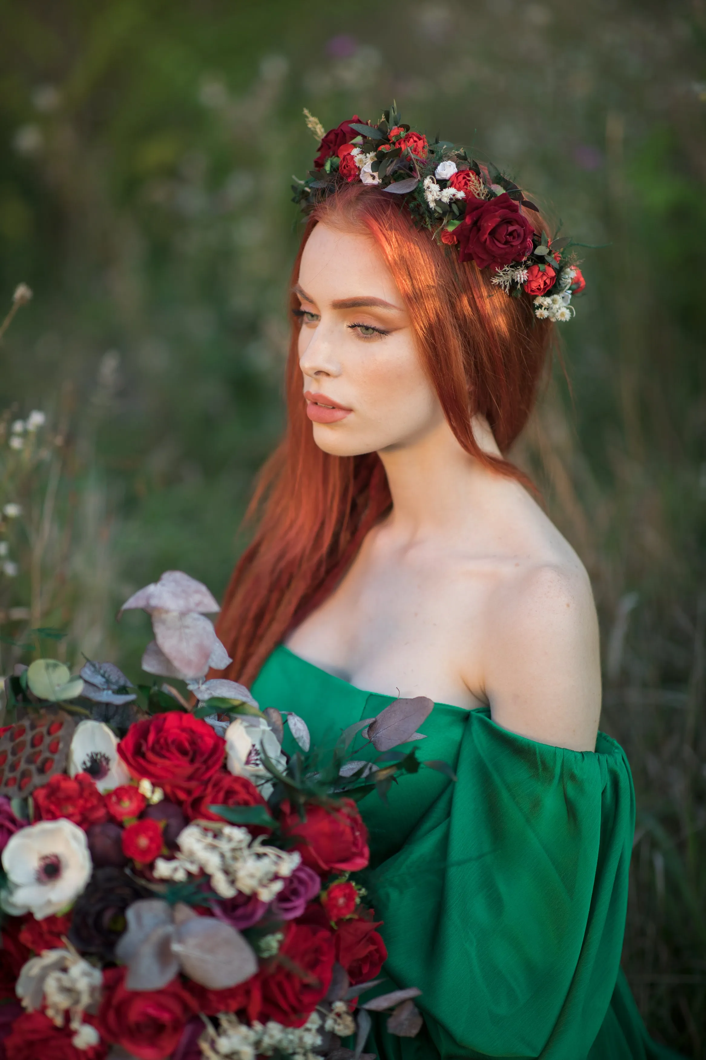 Red boho wedding hair crown