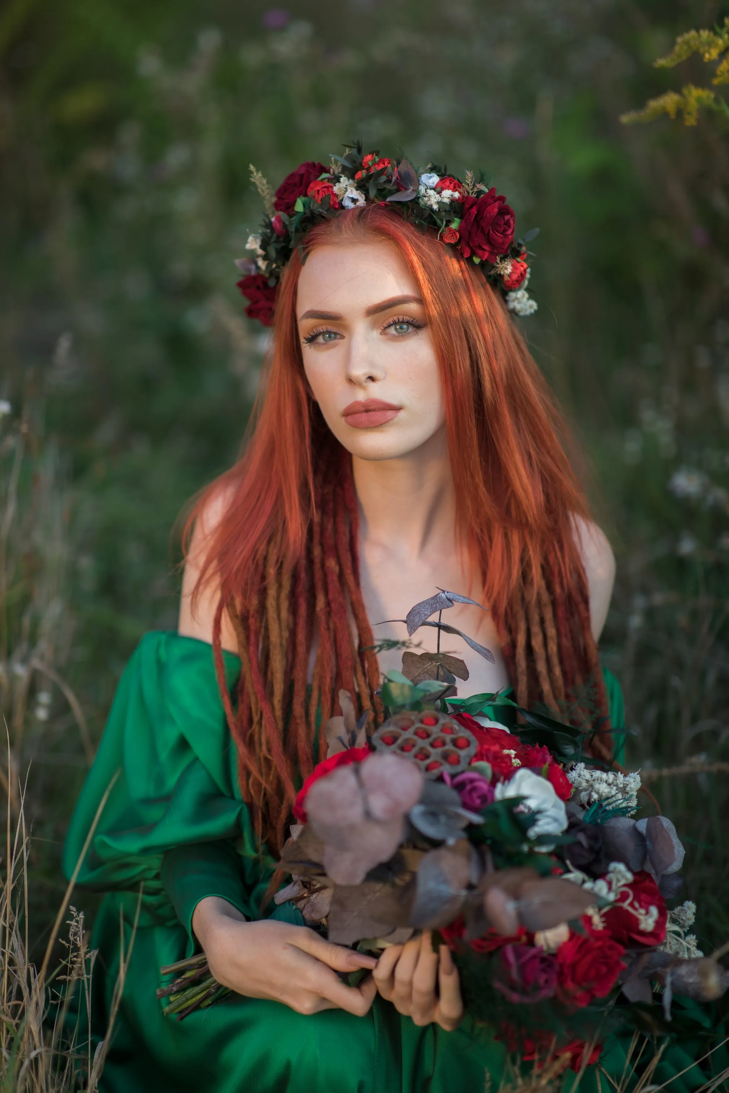 Red boho wedding hair crown