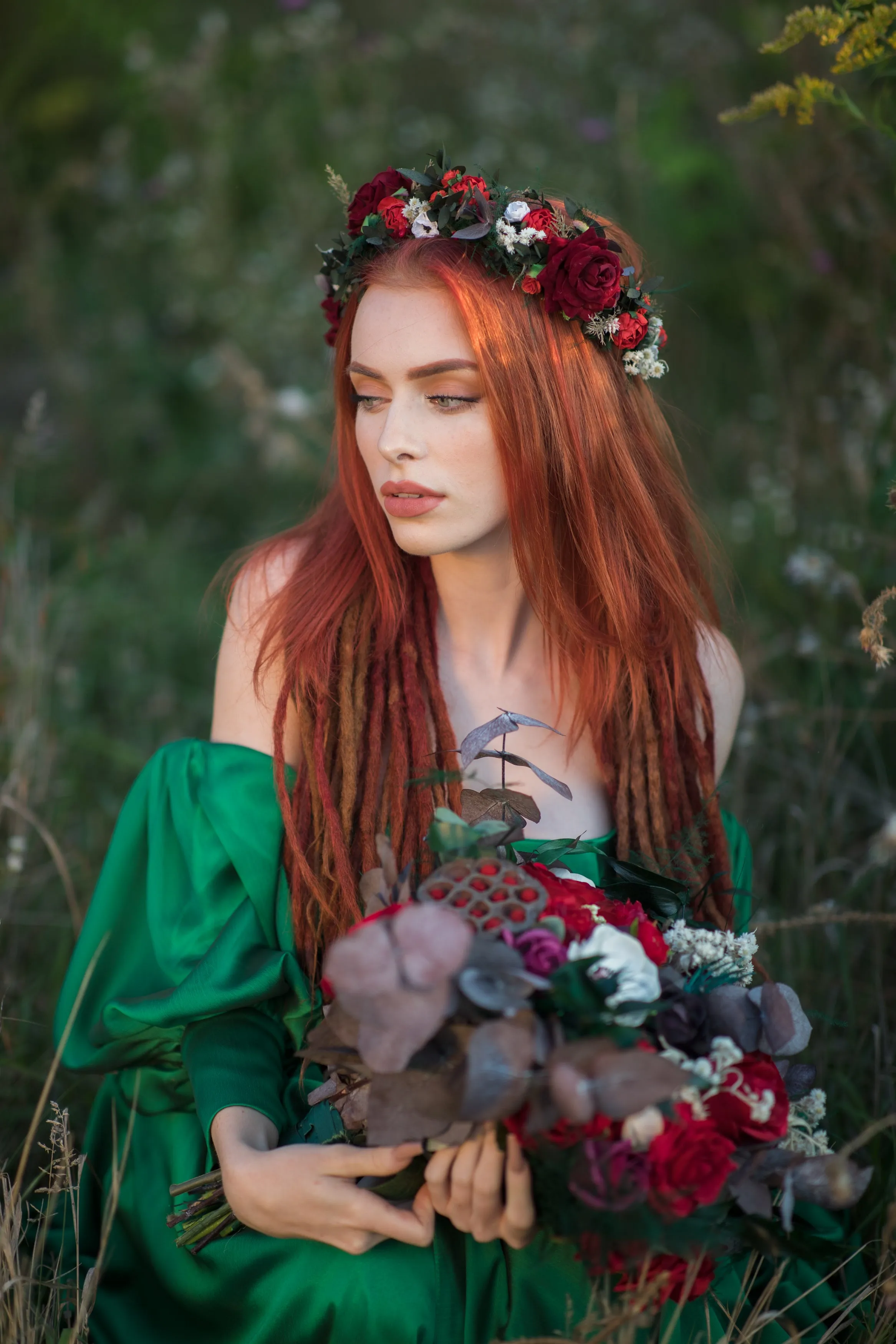 Red boho wedding hair crown