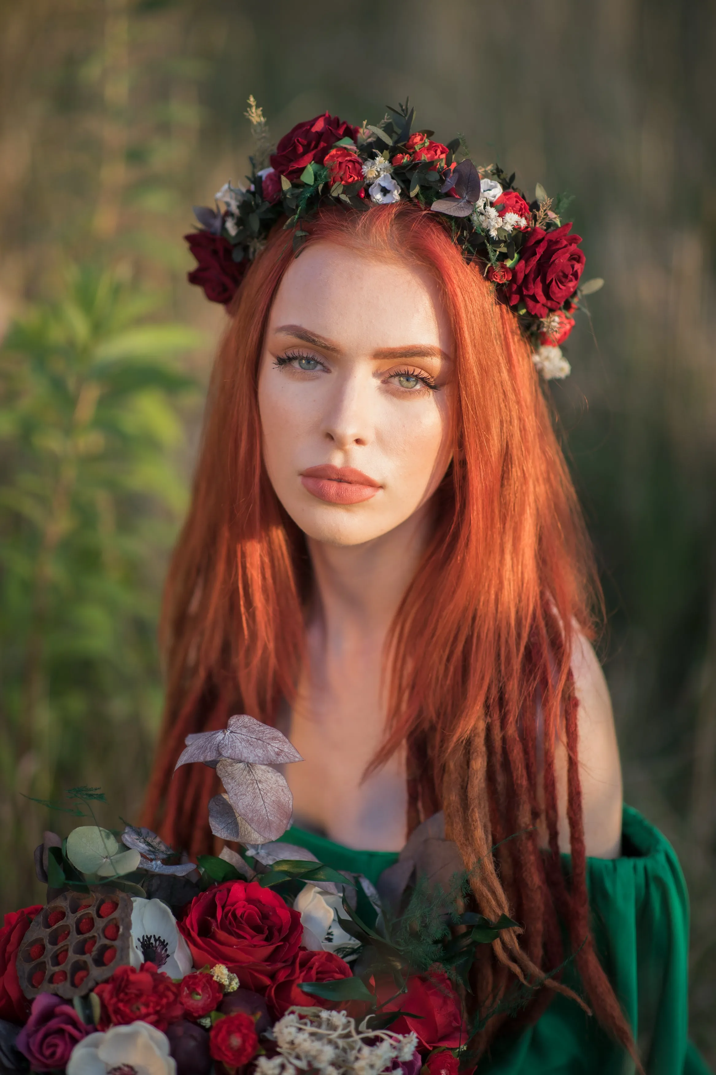 Red boho wedding hair crown