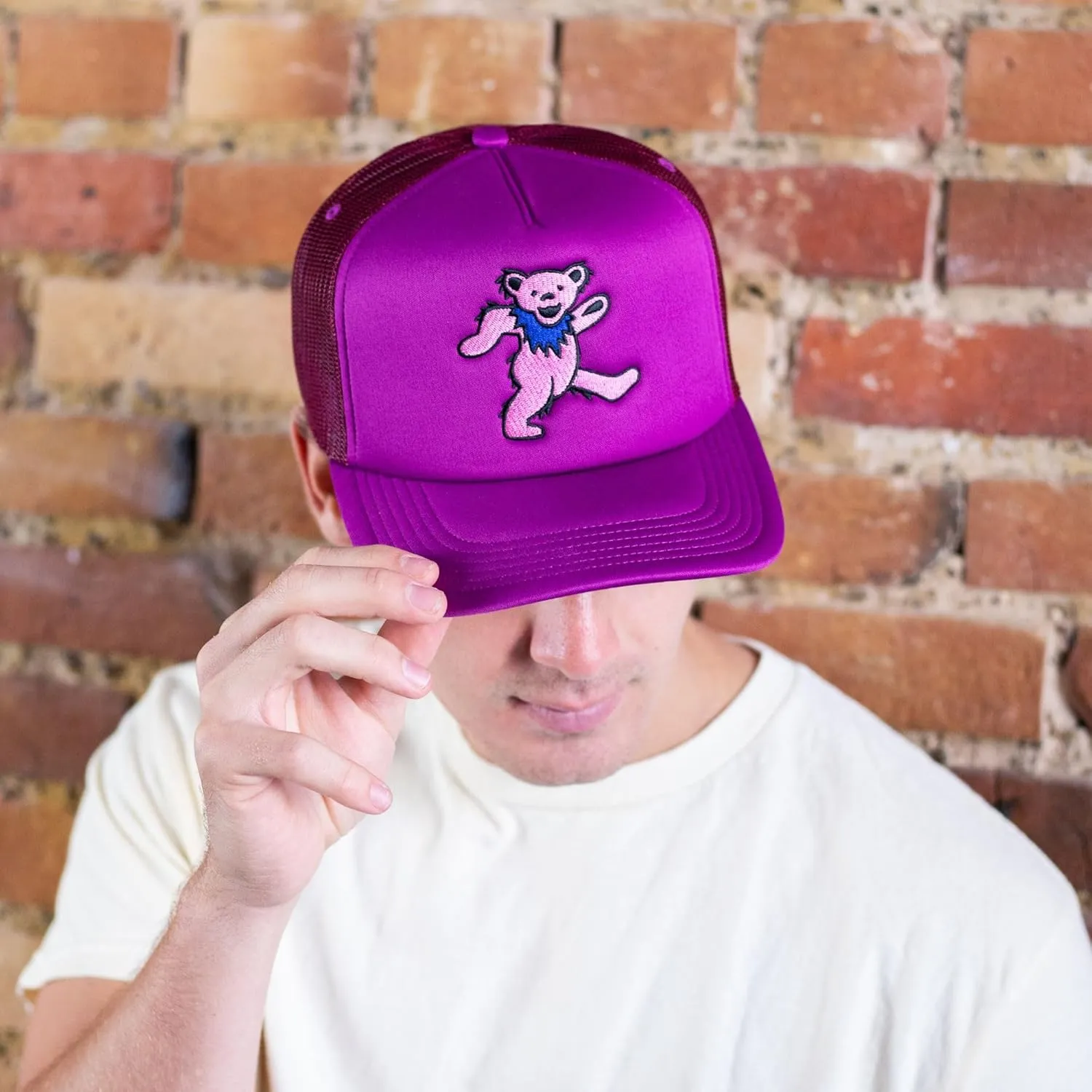 Ripple Junction Grateful Dead Snap Back Structured Trucker Hat Embroidered Dancing Bear Steal Your Face Officially Licensed