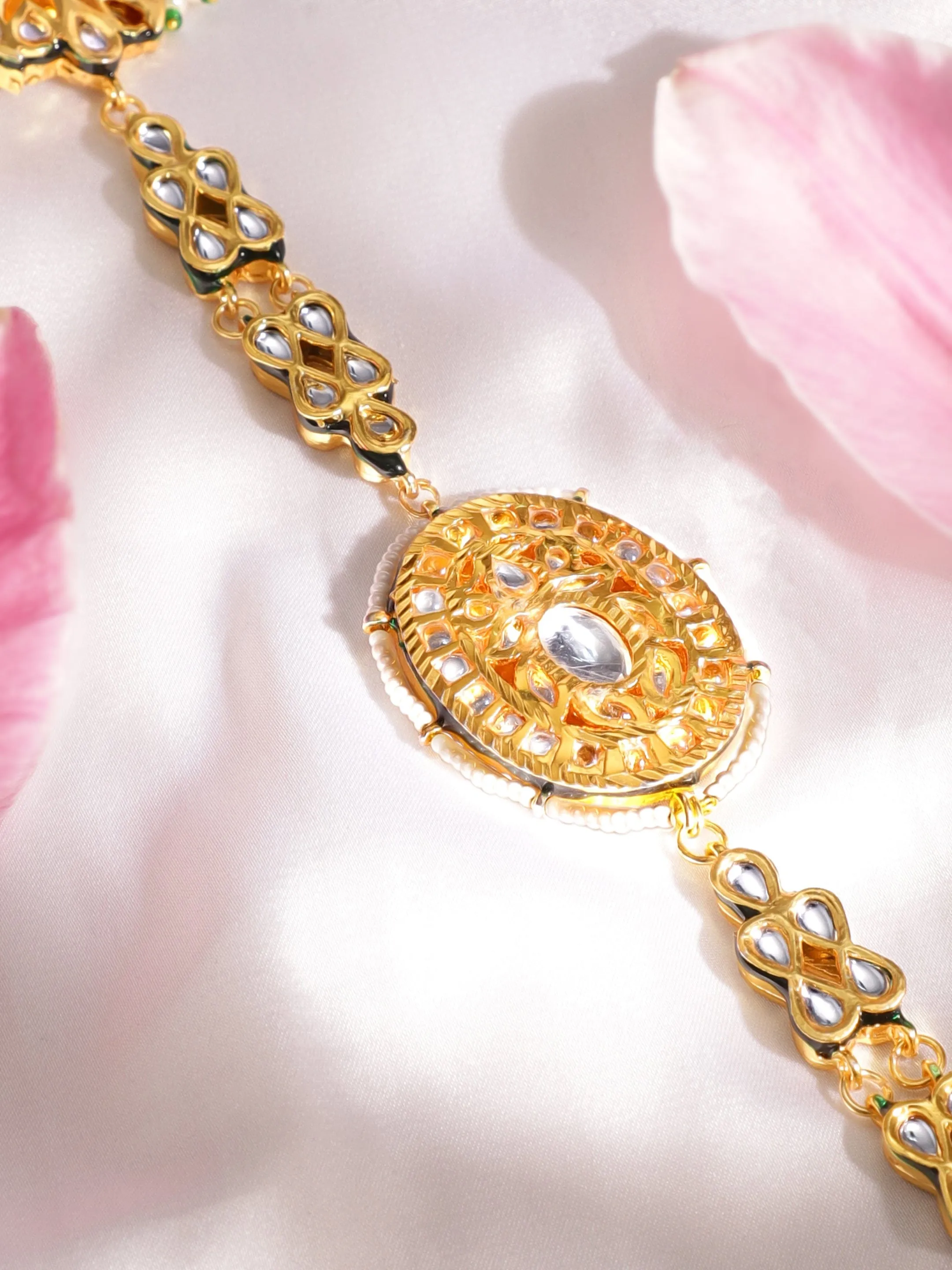 Rubans 22K Gold plated Kundan crystal with paegal Sheesh Phoolstel beads and pearls R