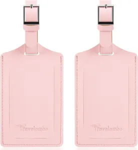 Travelambo Luggage Tags for Suitcases Faux Leather Privacy Protection 2 Pack Bag Tags Travel Accessories Essential, Light Pink