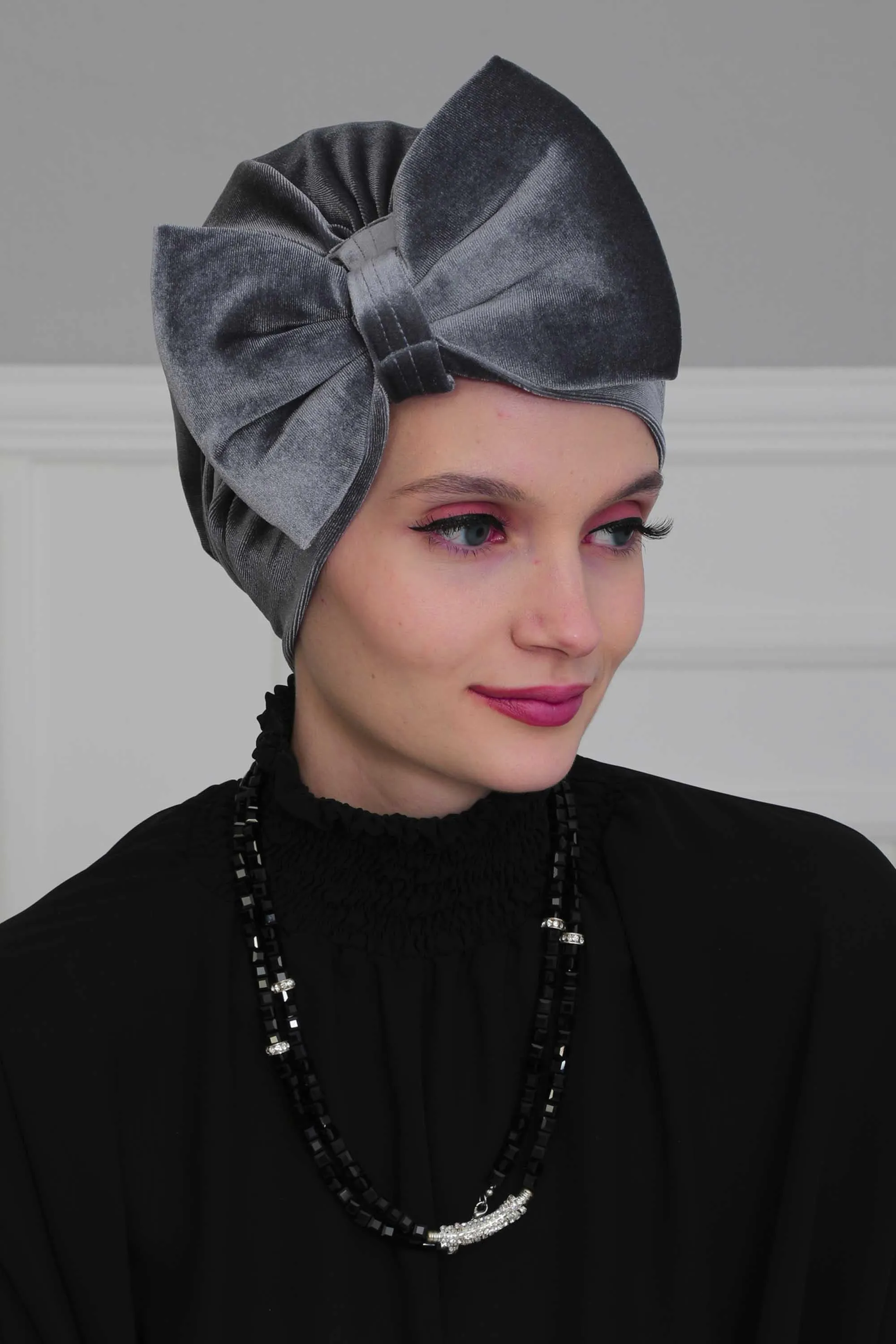 Velvet Bowtie Instant Turban Hijab for Women Lightweight Head Wrap, Luxurious Velour Pre-Tied Instant Turban, Trendy Velvet Chemo Cap,B-11K