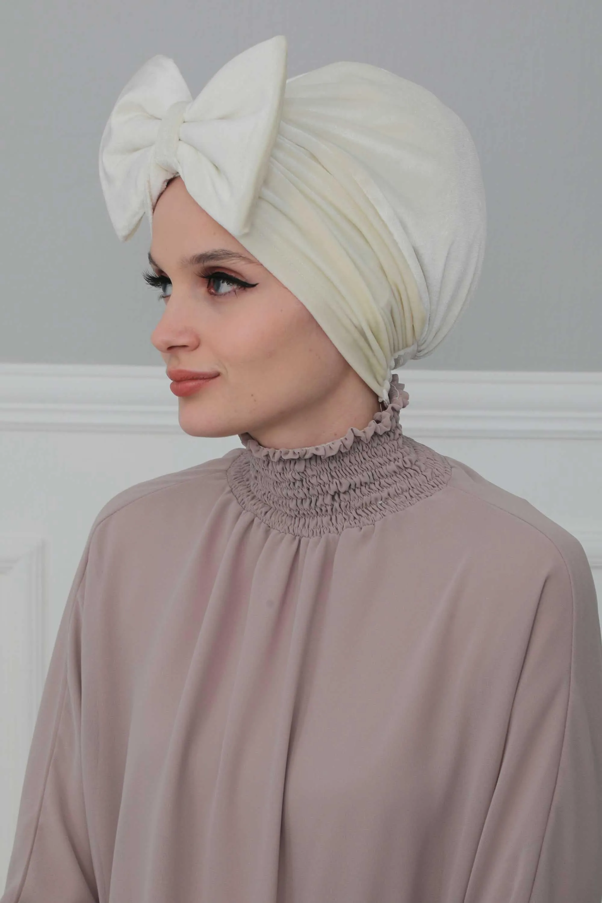 Velvet Bowtie Instant Turban Hijab for Women Lightweight Head Wrap, Luxurious Velour Pre-Tied Instant Turban, Trendy Velvet Chemo Cap,B-11K