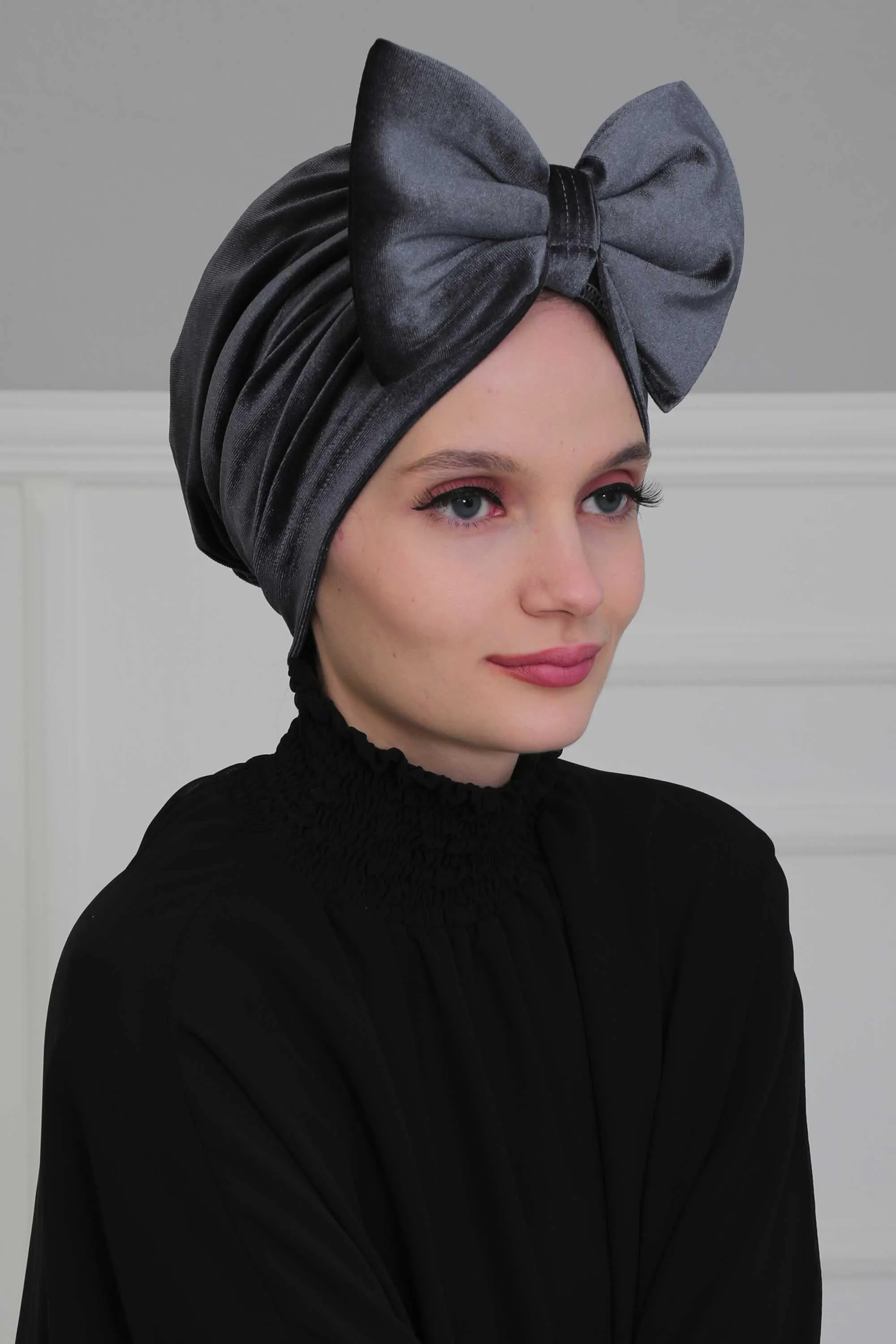 Velvet Bowtie Instant Turban Hijab for Women Lightweight Head Wrap, Luxurious Velour Pre-Tied Instant Turban, Trendy Velvet Chemo Cap,B-11K