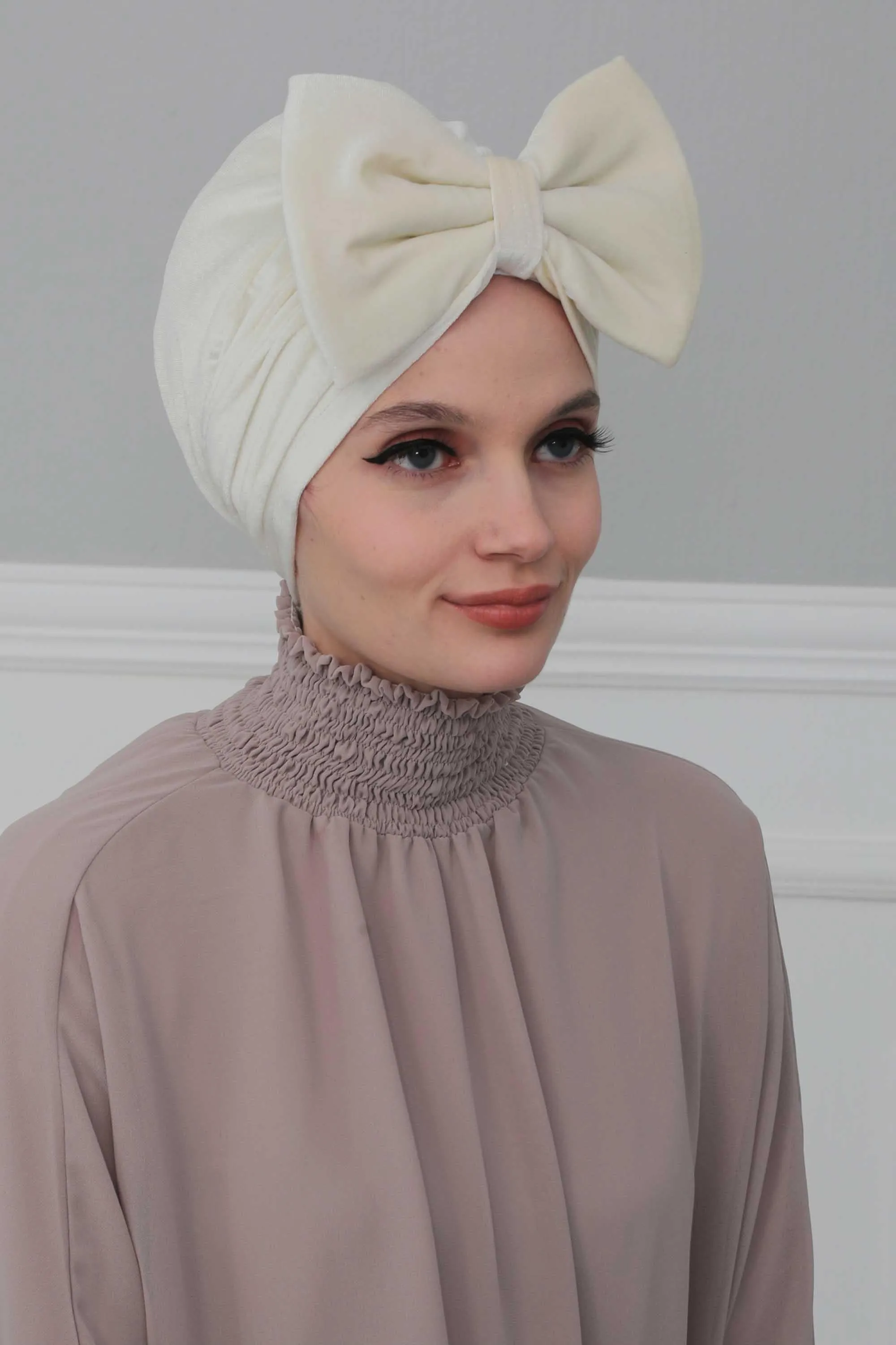 Velvet Bowtie Instant Turban Hijab for Women Lightweight Head Wrap, Luxurious Velour Pre-Tied Instant Turban, Trendy Velvet Chemo Cap,B-11K