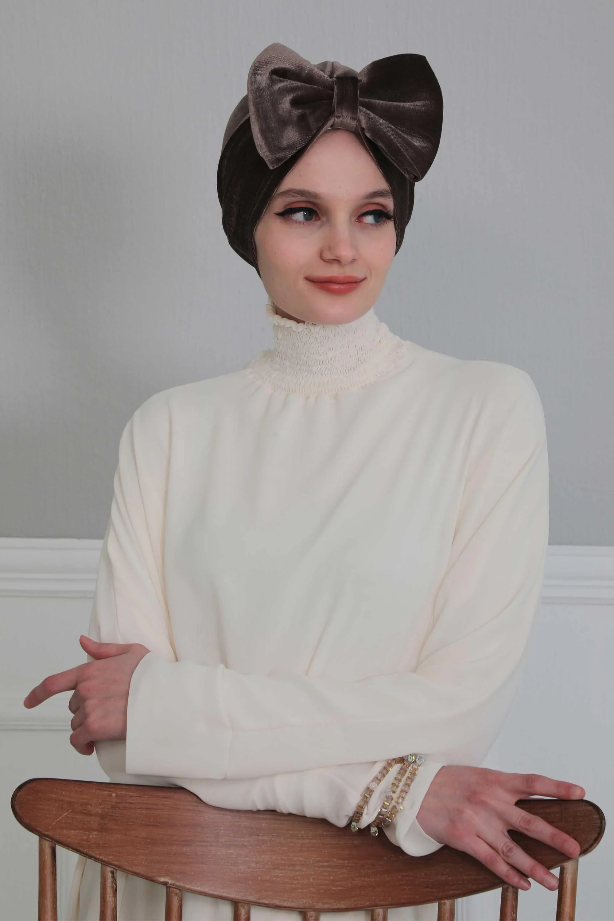 Velvet Bowtie Instant Turban Hijab for Women Lightweight Head Wrap, Luxurious Velour Pre-Tied Instant Turban, Trendy Velvet Chemo Cap,B-11K