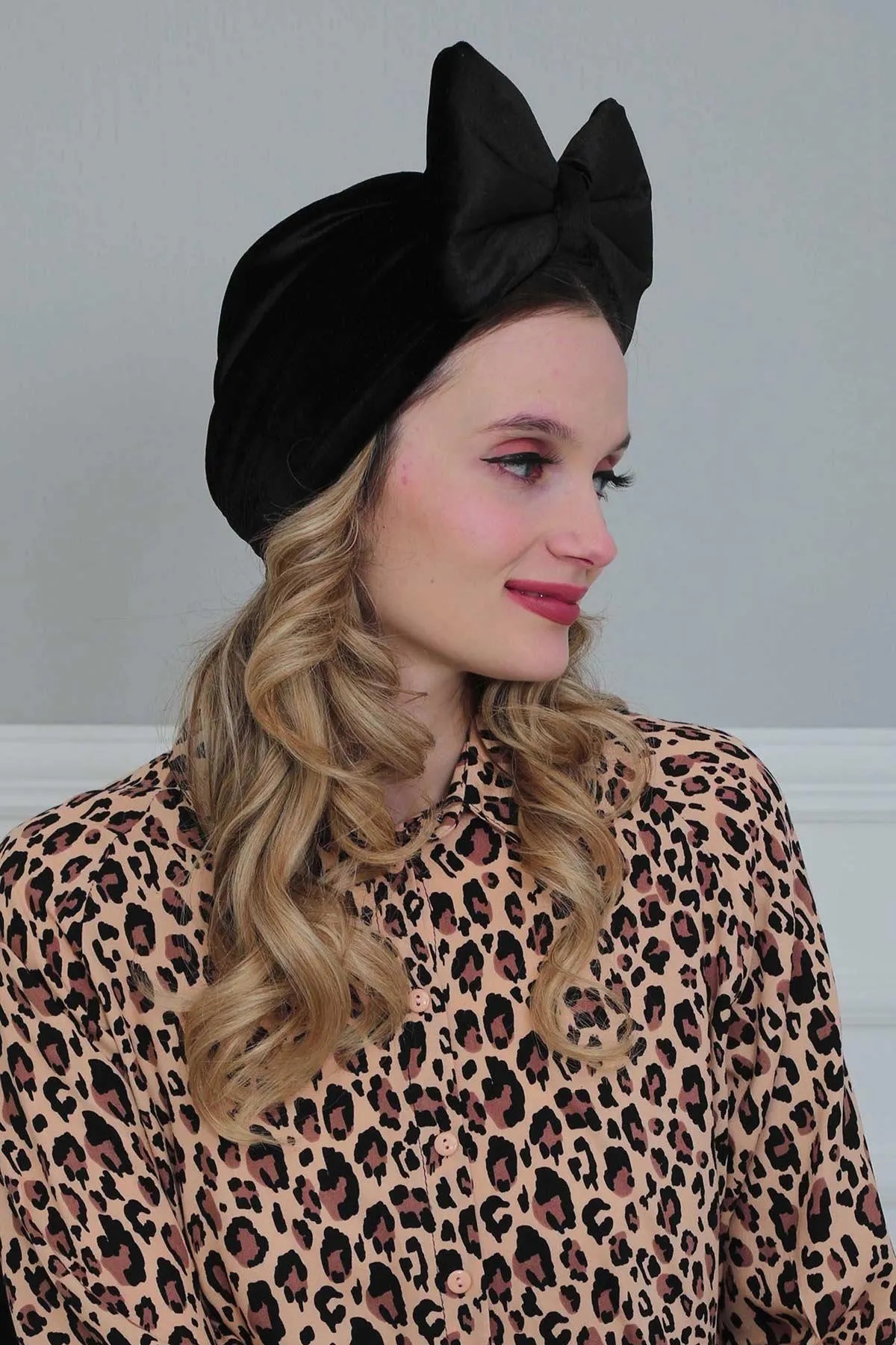 Velvet Bowtie Instant Turban Hijab for Women Lightweight Head Wrap, Luxurious Velour Pre-Tied Instant Turban, Trendy Velvet Chemo Cap,B-11K