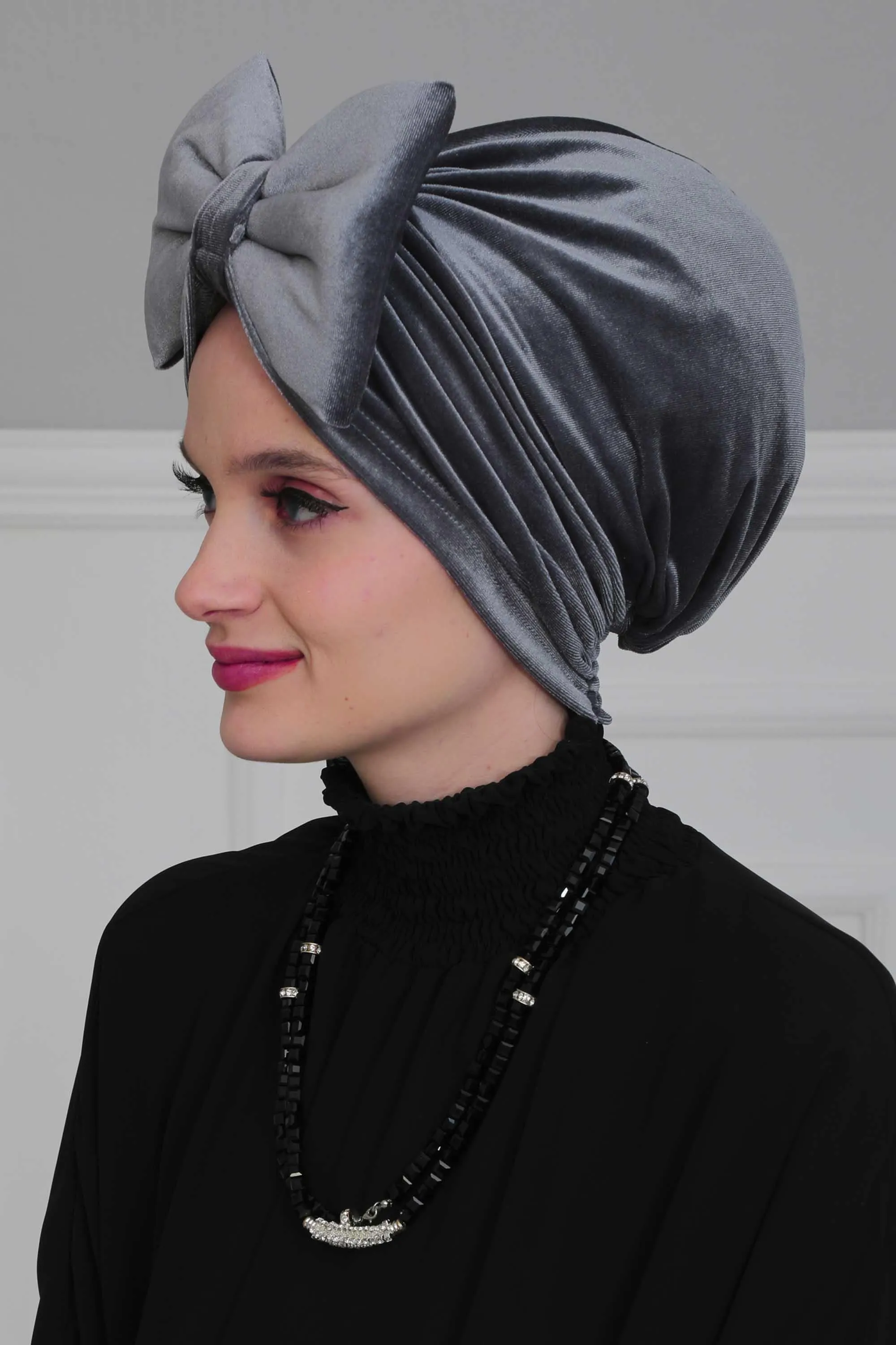 Velvet Bowtie Instant Turban Hijab for Women Lightweight Head Wrap, Luxurious Velour Pre-Tied Instant Turban, Trendy Velvet Chemo Cap,B-11K