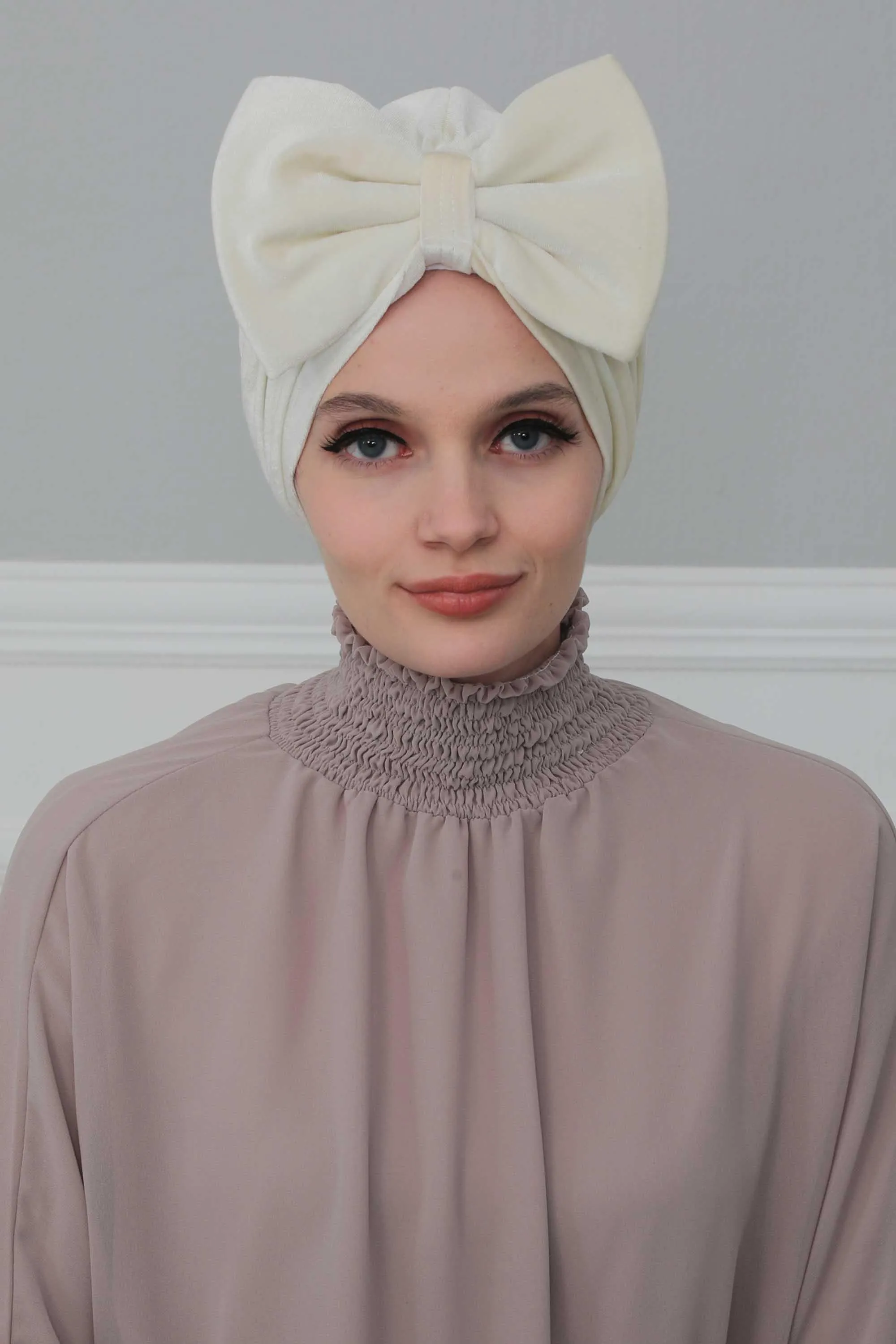 Velvet Bowtie Instant Turban Hijab for Women Lightweight Head Wrap, Luxurious Velour Pre-Tied Instant Turban, Trendy Velvet Chemo Cap,B-11K