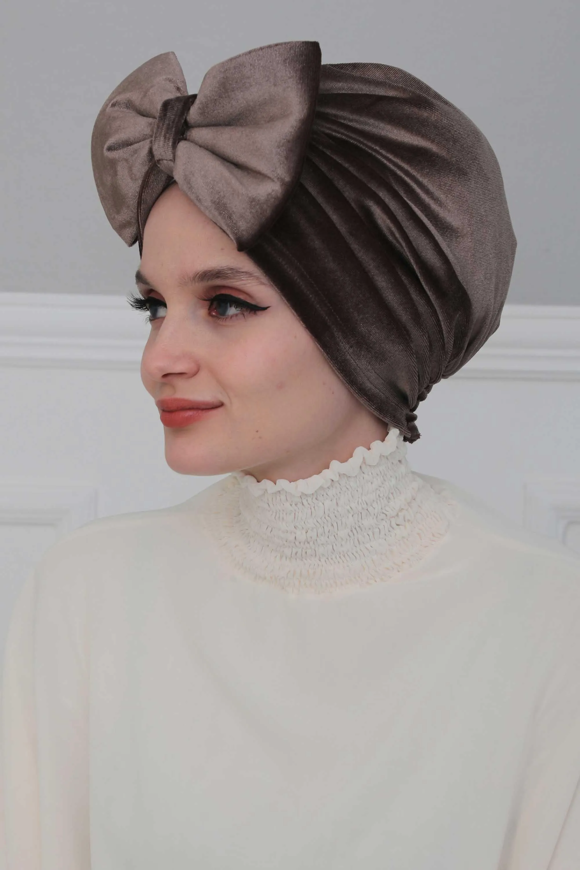 Velvet Bowtie Instant Turban Hijab for Women Lightweight Head Wrap, Luxurious Velour Pre-Tied Instant Turban, Trendy Velvet Chemo Cap,B-11K