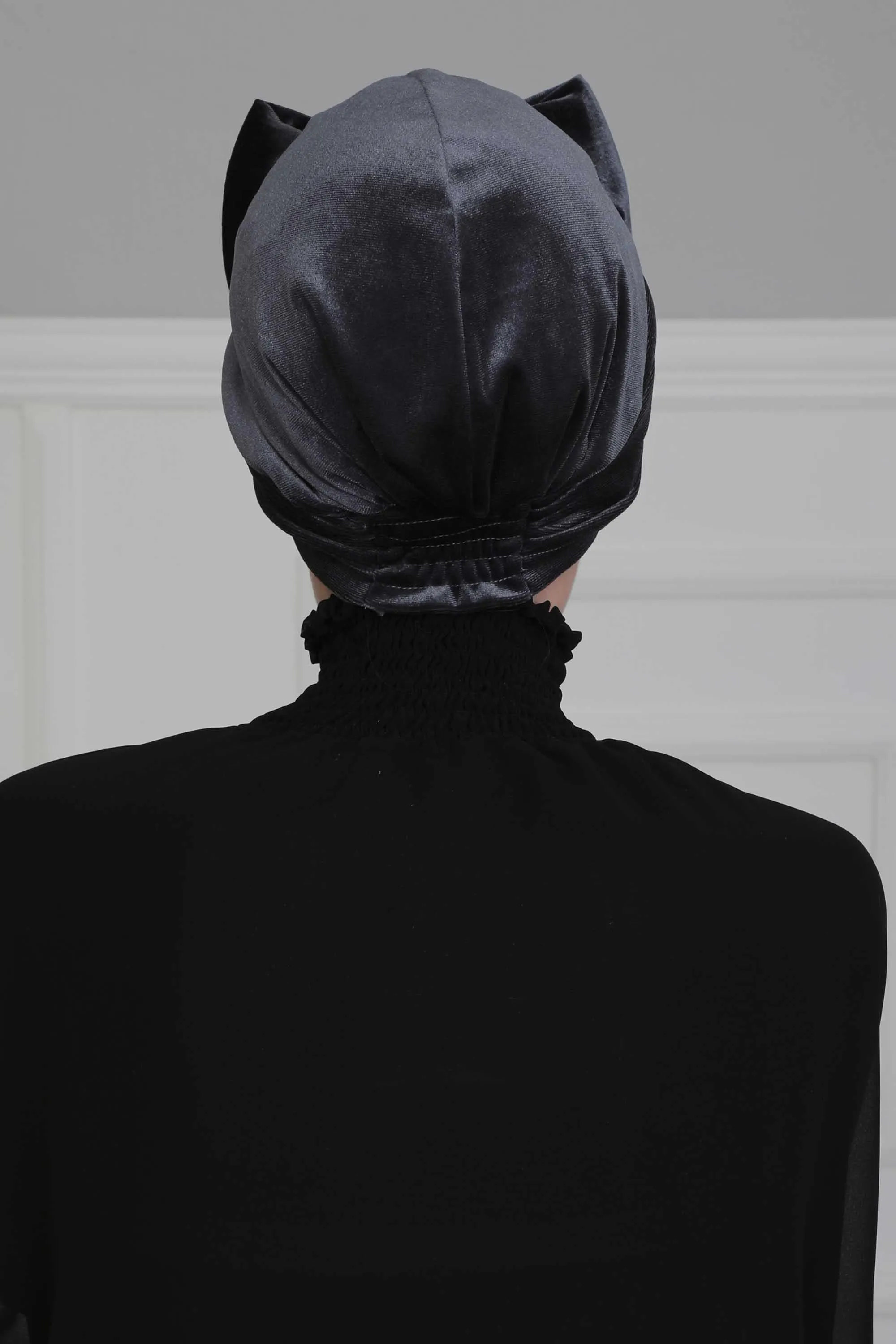 Velvet Bowtie Instant Turban Hijab for Women Lightweight Head Wrap, Luxurious Velour Pre-Tied Instant Turban, Trendy Velvet Chemo Cap,B-11K