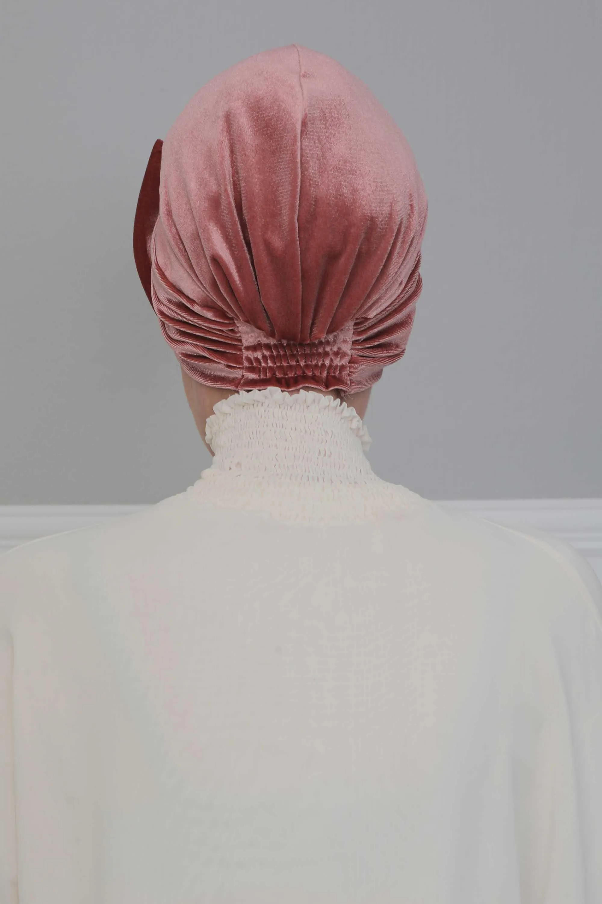 Velvet Bowtie Instant Turban Hijab for Women Lightweight Head Wrap, Luxurious Velour Pre-Tied Instant Turban, Trendy Velvet Chemo Cap,B-11K