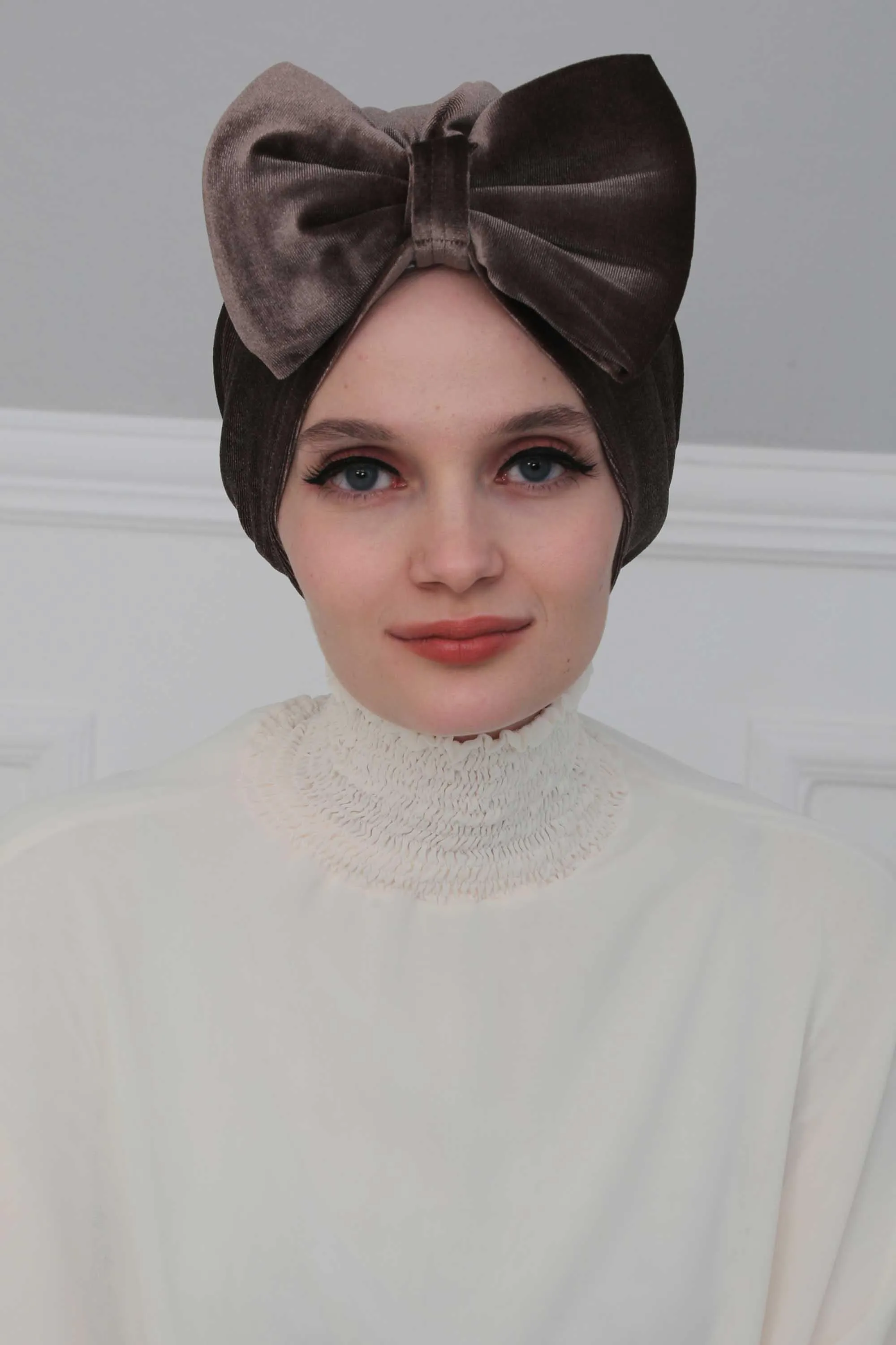 Velvet Bowtie Instant Turban Hijab for Women Lightweight Head Wrap, Luxurious Velour Pre-Tied Instant Turban, Trendy Velvet Chemo Cap,B-11K