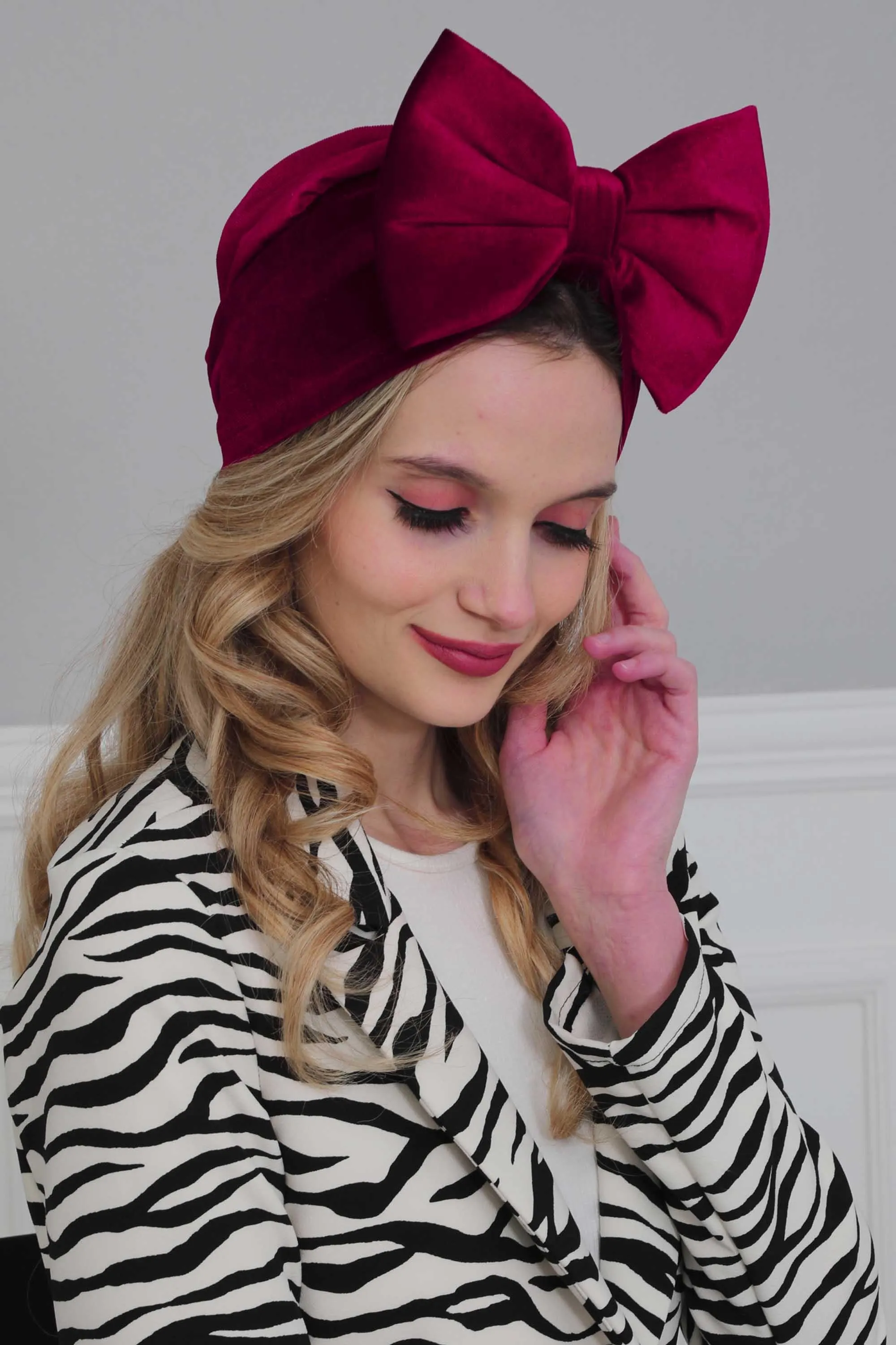 Velvet Bowtie Instant Turban Hijab for Women Lightweight Head Wrap, Luxurious Velour Pre-Tied Instant Turban, Trendy Velvet Chemo Cap,B-11K