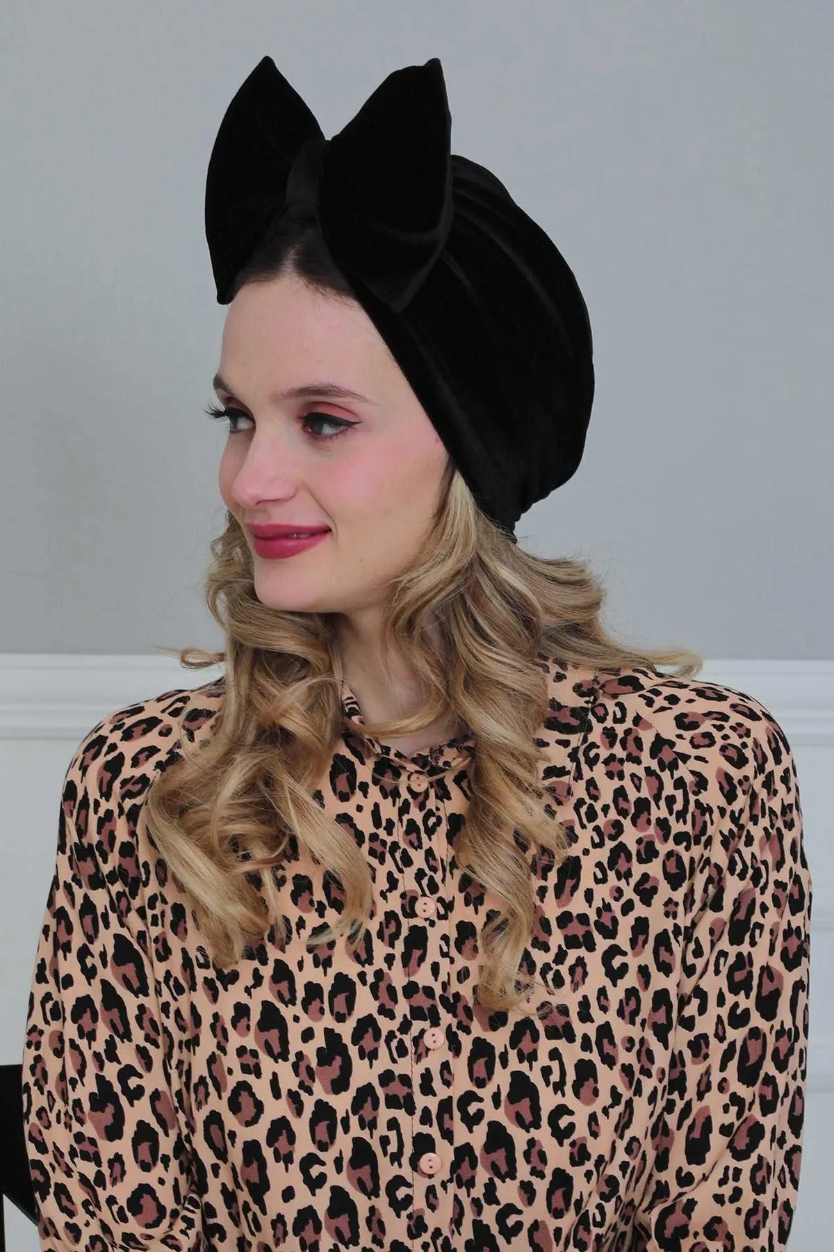 Velvet Bowtie Instant Turban Hijab for Women Lightweight Head Wrap, Luxurious Velour Pre-Tied Instant Turban, Trendy Velvet Chemo Cap,B-11K