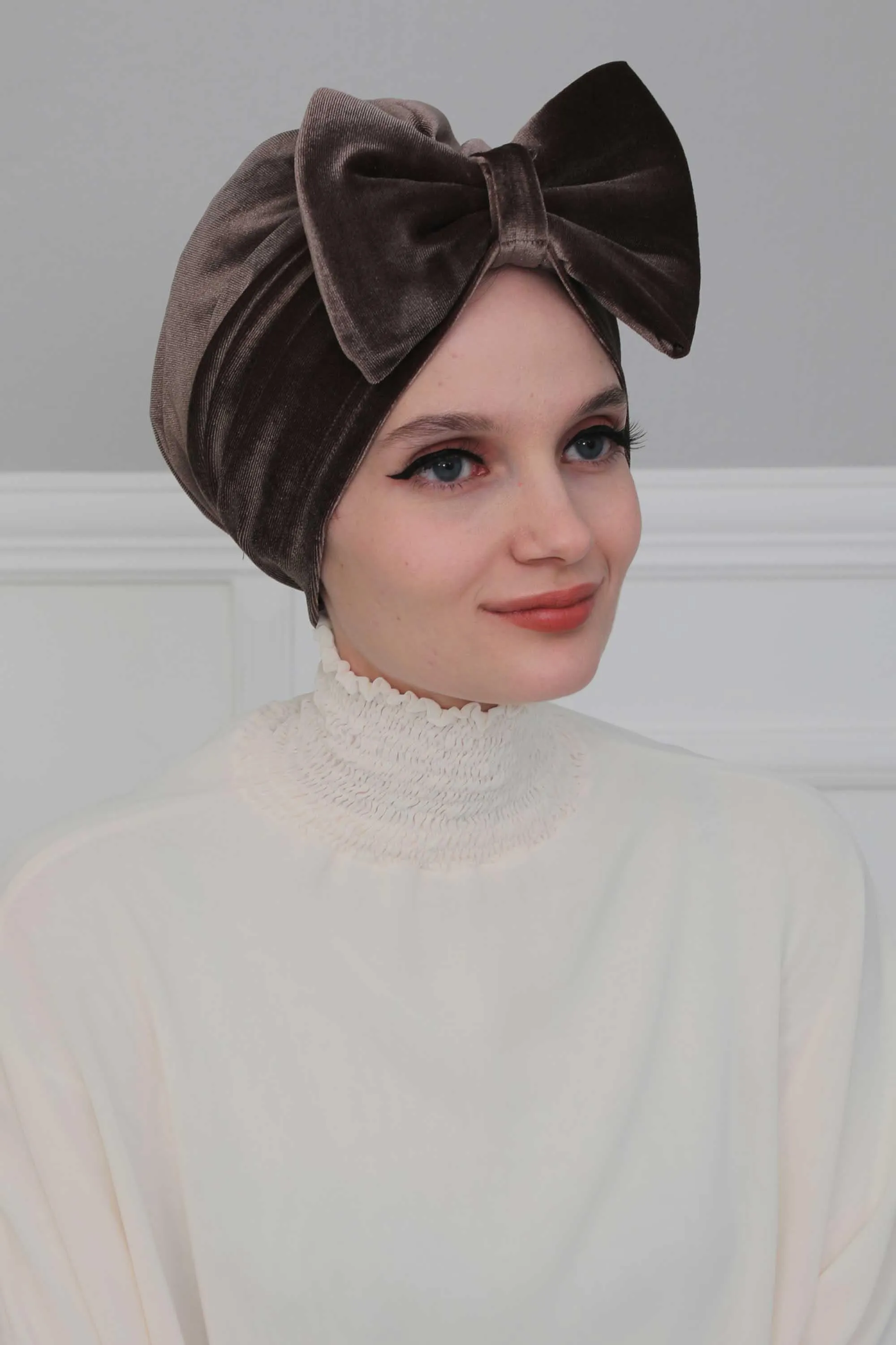 Velvet Bowtie Instant Turban Hijab for Women Lightweight Head Wrap, Luxurious Velour Pre-Tied Instant Turban, Trendy Velvet Chemo Cap,B-11K