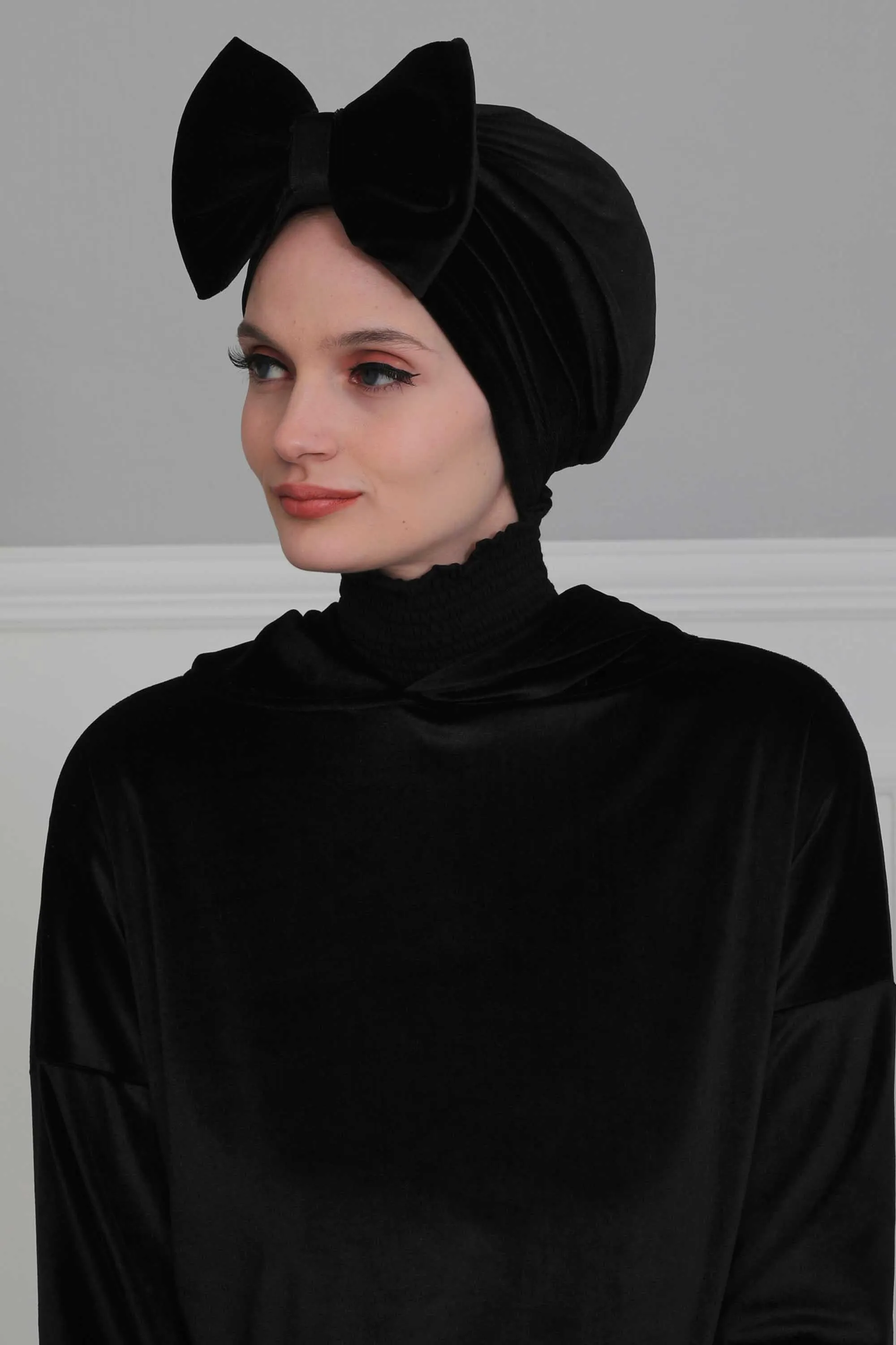 Velvet Bowtie Instant Turban Hijab for Women Lightweight Head Wrap, Luxurious Velour Pre-Tied Instant Turban, Trendy Velvet Chemo Cap,B-11K