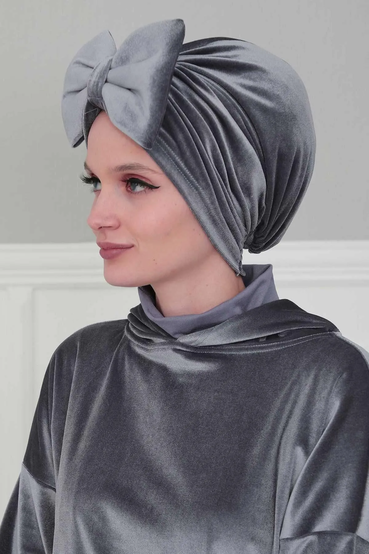 Velvet Bowtie Instant Turban Hijab for Women Lightweight Head Wrap, Luxurious Velour Pre-Tied Instant Turban, Trendy Velvet Chemo Cap,B-11K