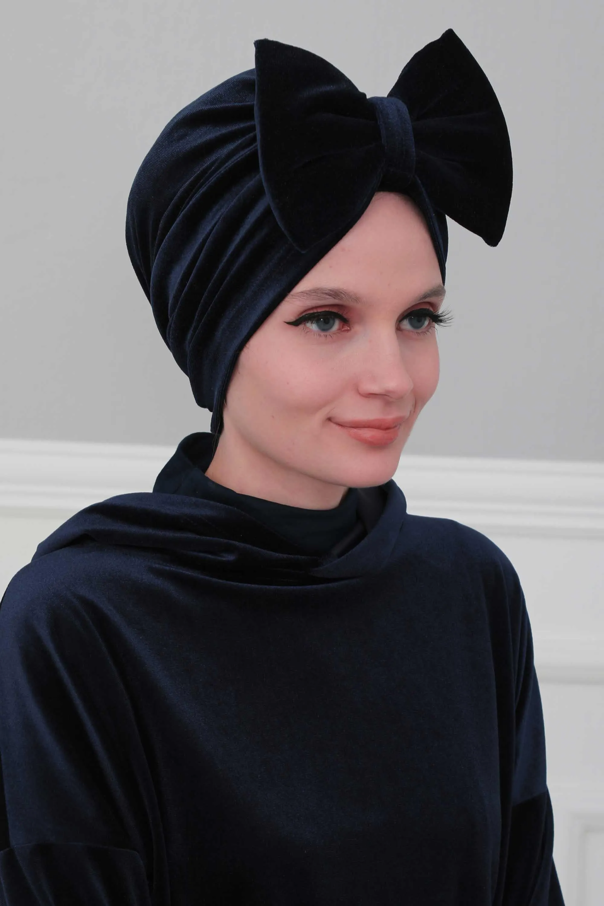 Velvet Bowtie Instant Turban Hijab for Women Lightweight Head Wrap, Luxurious Velour Pre-Tied Instant Turban, Trendy Velvet Chemo Cap,B-11K