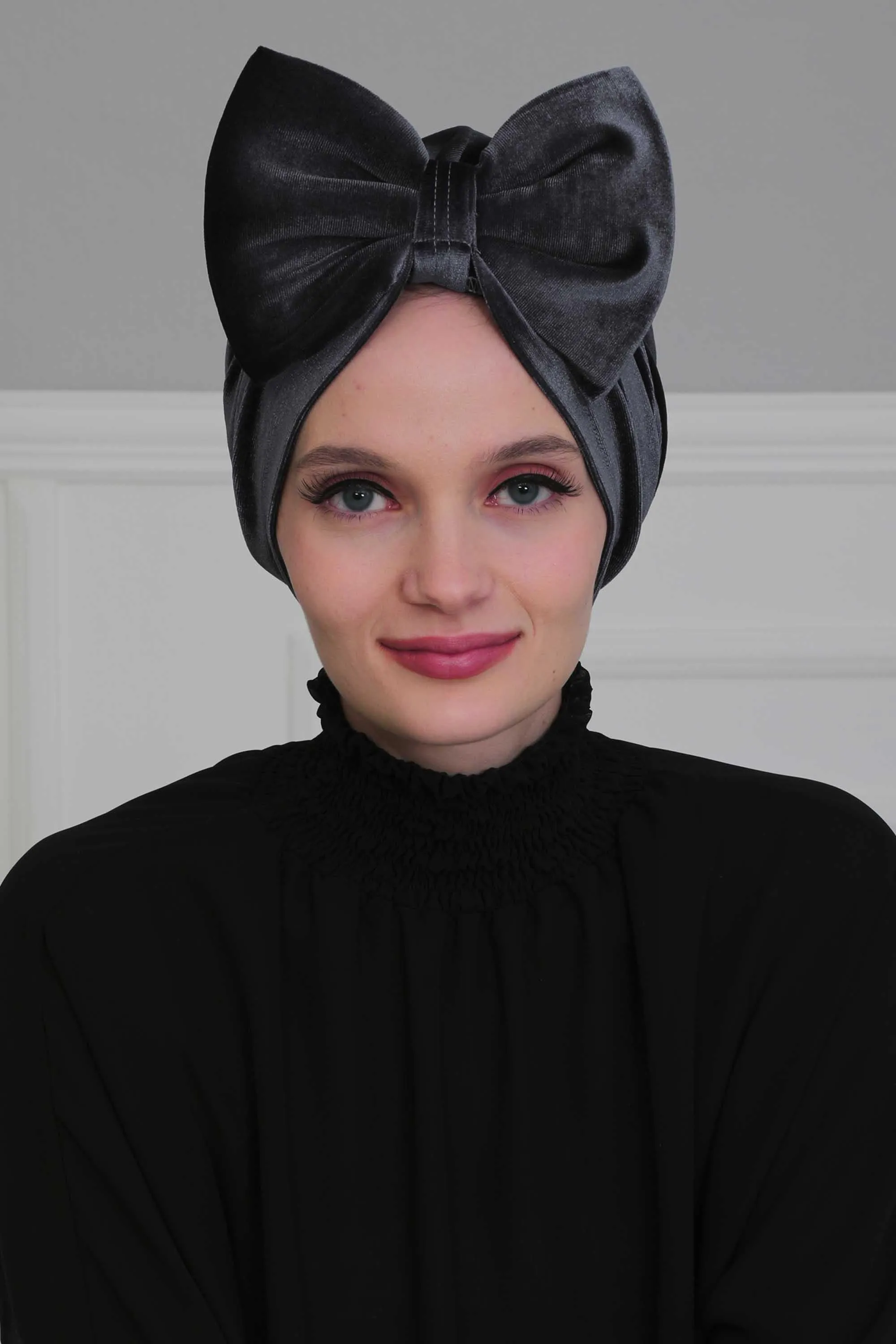 Velvet Bowtie Instant Turban Hijab for Women Lightweight Head Wrap, Luxurious Velour Pre-Tied Instant Turban, Trendy Velvet Chemo Cap,B-11K