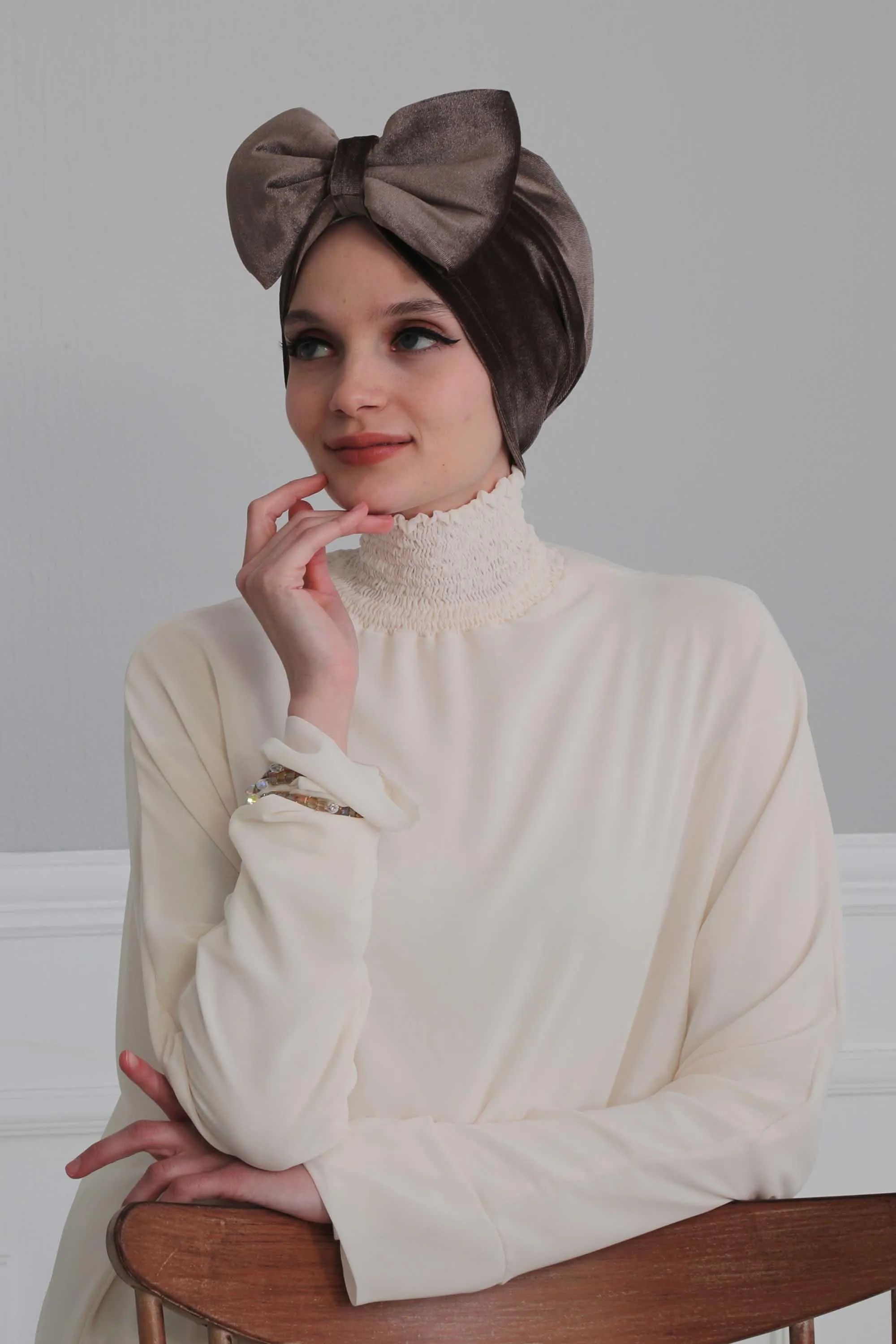 Velvet Bowtie Instant Turban Hijab for Women Lightweight Head Wrap, Luxurious Velour Pre-Tied Instant Turban, Trendy Velvet Chemo Cap,B-11K
