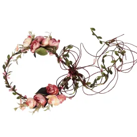 Vine Flower Crown Boho Flower Headband Hair Wreath Floral Halo Headpiece with Ribbon Wedding Party Photos Pink
