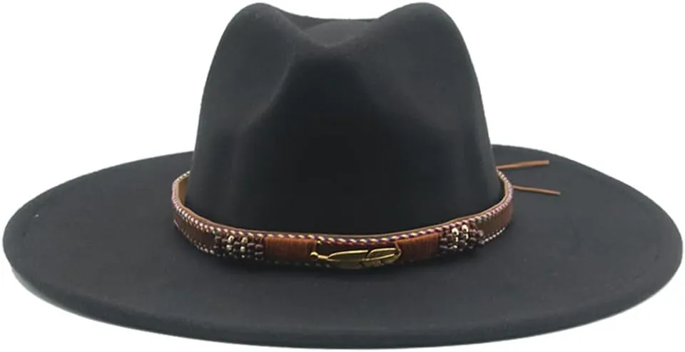 Vsadsau Women Men Fedora Hats Big Brim Winter Autumn Band Belt Hats Wedding Church Big Brim Hat