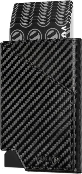 VULKIT Pop up Card Wallet RFID Blocking Slim Aluminum Metal Bank Card Holder Case with Business Money Pocket for Credit Cards Notes and Coins (Carbon Fiber Black)