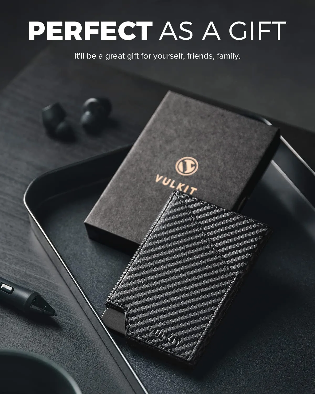 VULKIT Pop up Card Wallet RFID Blocking Slim Aluminum Metal Bank Card Holder Case with Business Money Pocket for Credit Cards Notes and Coins (Carbon Fiber Black)
