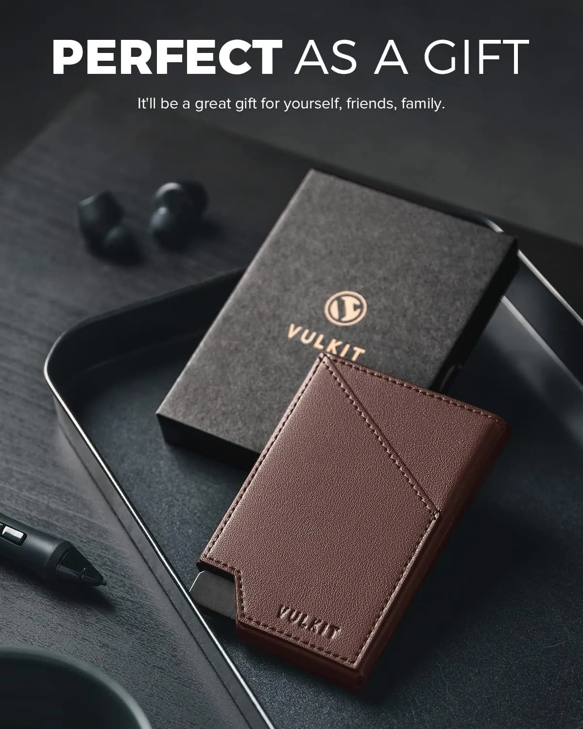 VULKIT Pop up Card Wallet RFID Blocking Slim Aluminum Metal Bank Card Holder Case with Business Money Pocket for Credit Cards Notes and Coins (Espresso)