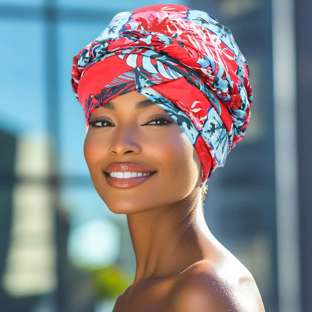 Woeoe 2 Pieces African Turban Leopard Print Headwear Stretchy Braid Pretied Beanie Cap Head Wrap for Women