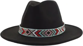 Women Fedoras Accessories Colorful Beads Wide Edge Jazz Hat Men Panama Hat Sombrero 19 M55-58cm