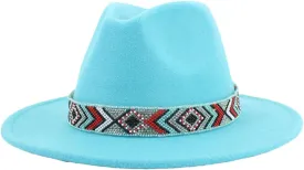 Women Fedoras Accessories Colorful Beads Wide Edge Jazz Hat Men Panama Hat Sombrero 20 L59-61cm, Large