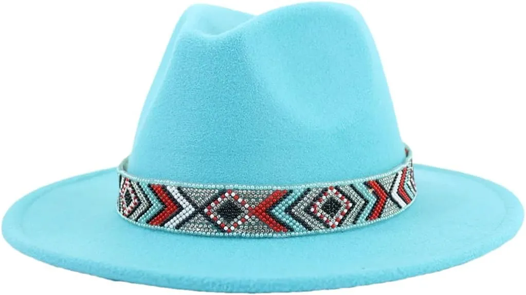 Women Fedoras Accessories Colorful Beads Wide Edge Jazz Hat Men Panama Hat Sombrero 20 L59-61cm, Large