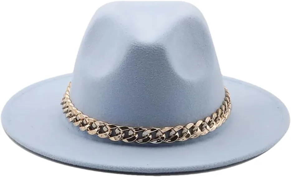 Women's Solid Fedora Hats Jazz Cap Women Men Wide Brim Thick Hats Light Gray 58-61CM