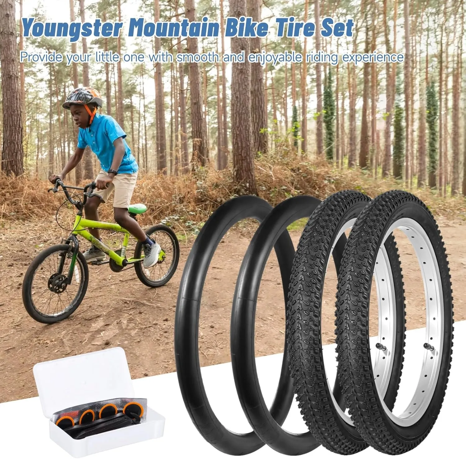 yeesport 14/16 Inch Bike Tire, 2 Pack 14/16x2.125 Bicycle Tires & Bike Tubes with Repair Kit, Electric Bike Tires 14/16 Inch Kids Bike Tires, MTB Tires