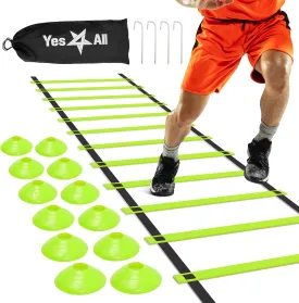 Yes4All Agility Ladder  Adjustable Speed & Agility Training Equipment for All Ages  Durable, Portable, Multiple Combo Sets Available