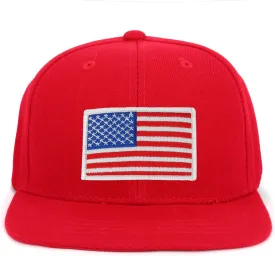 Youth Kid Size White American Flag Patch Flat Bill Snapback Baseball Cap