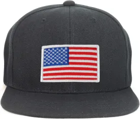 Youth Kid Size White American Flag Patch Flat Bill Snapback Baseball Cap